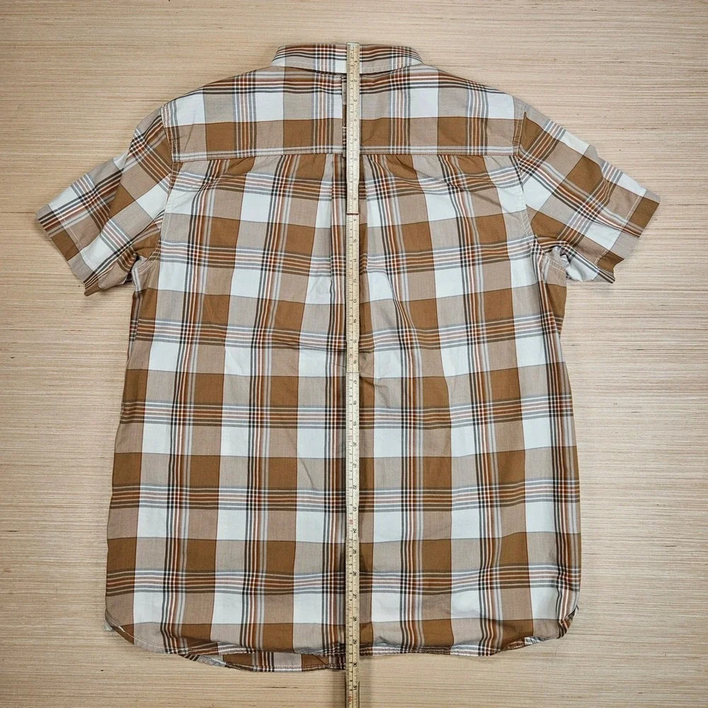 The‎ North Face Button Up Mens L Brown Plaid Short Sleeve Outdoor Hiking Shirt